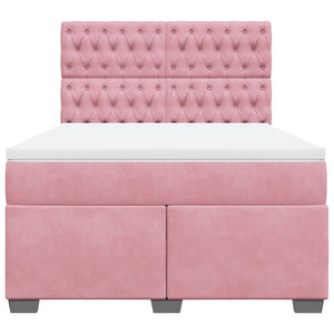 Κρεβάτι Boxspring με Στρώμα Ροζ 140x200 εκ. Βελούδινο - Pakobazaar