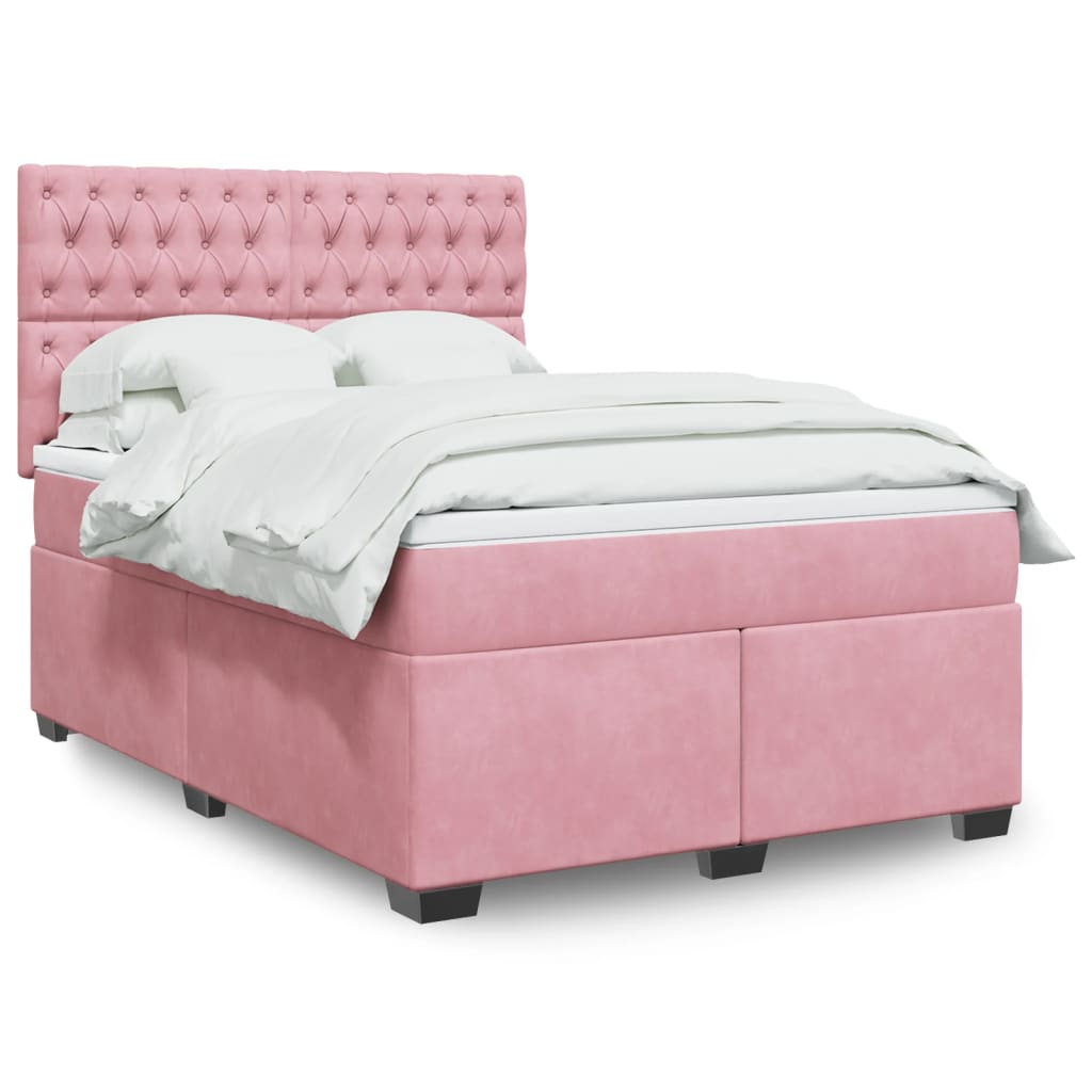 Κρεβάτι Boxspring με Στρώμα Ροζ 140x200 εκ. Βελούδινο - Pakobazaar