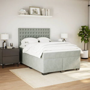 Κρεβάτι Boxspring με Στρώμα Ανοιχτό Γκρι 140x200 εκ. Βελούδινο - Pakobazaar