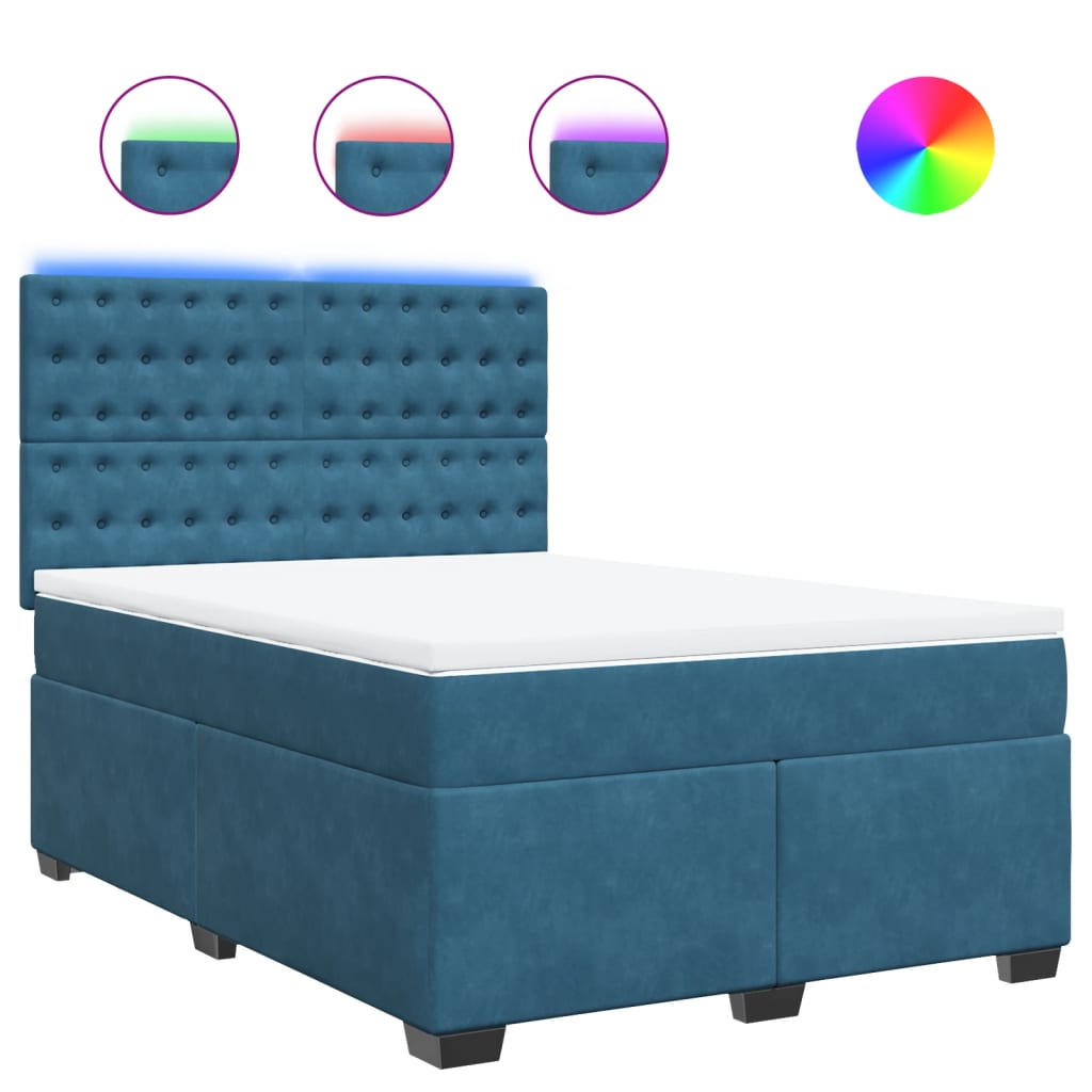 Κρεβάτι Boxspring με Στρώμα Μπλε 140x200 εκ. Βελούδινο - Pakobazaar