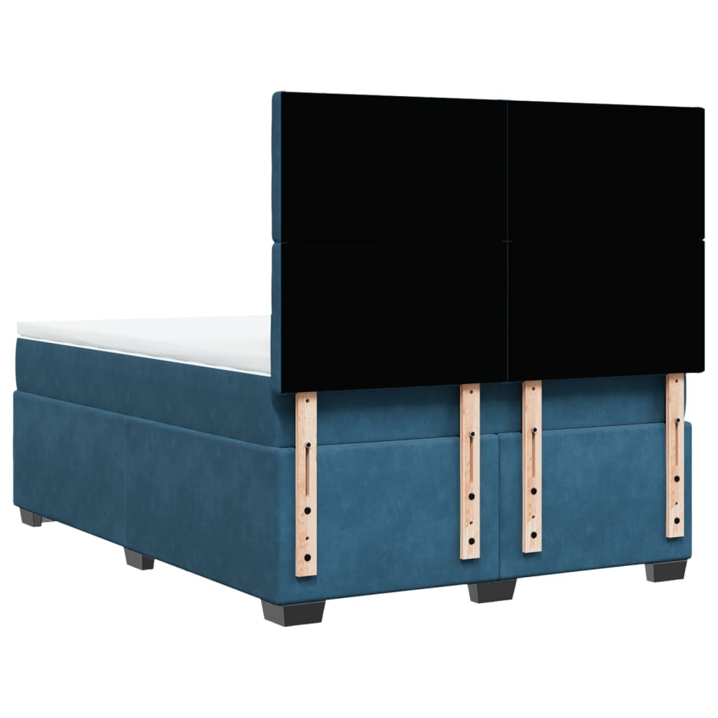 Κρεβάτι Boxspring με Στρώμα Μπλε 140x200 εκ. Βελούδινο - Pakobazaar