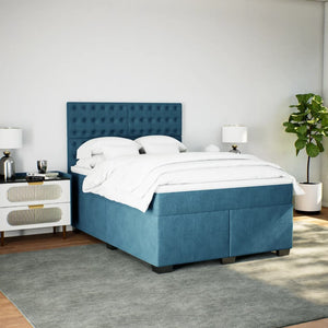 Κρεβάτι Boxspring με Στρώμα Μπλε 140x200 εκ. Βελούδινο - Pakobazaar