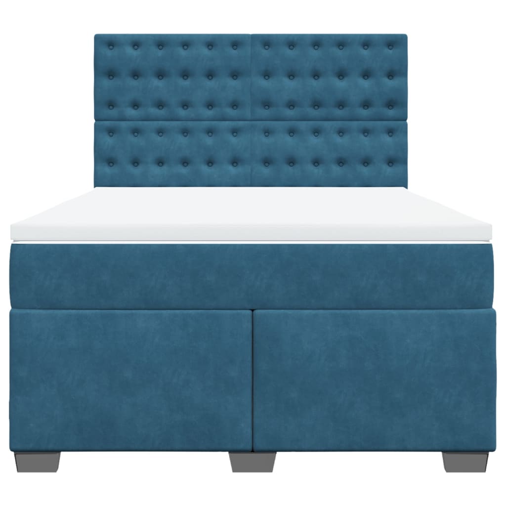 Κρεβάτι Boxspring με Στρώμα Μπλε 140x200 εκ. Βελούδινο - Pakobazaar