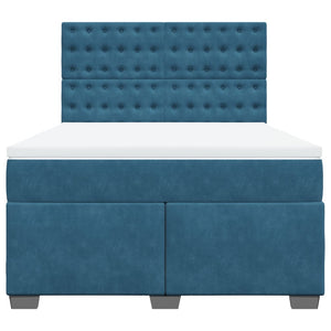 Κρεβάτι Boxspring με Στρώμα Μπλε 140x200 εκ. Βελούδινο - Pakobazaar