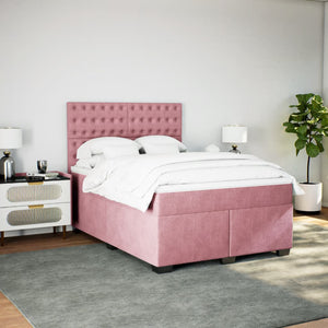 Κρεβάτι Boxspring με Στρώμα Ροζ 140x200 εκ. Βελούδινο - Pakobazaar