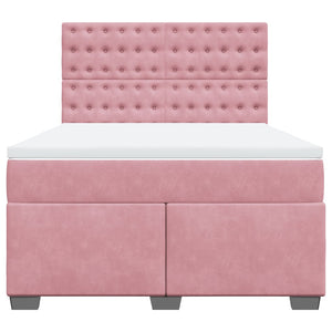 Κρεβάτι Boxspring με Στρώμα Ροζ 140x200 εκ. Βελούδινο - Pakobazaar