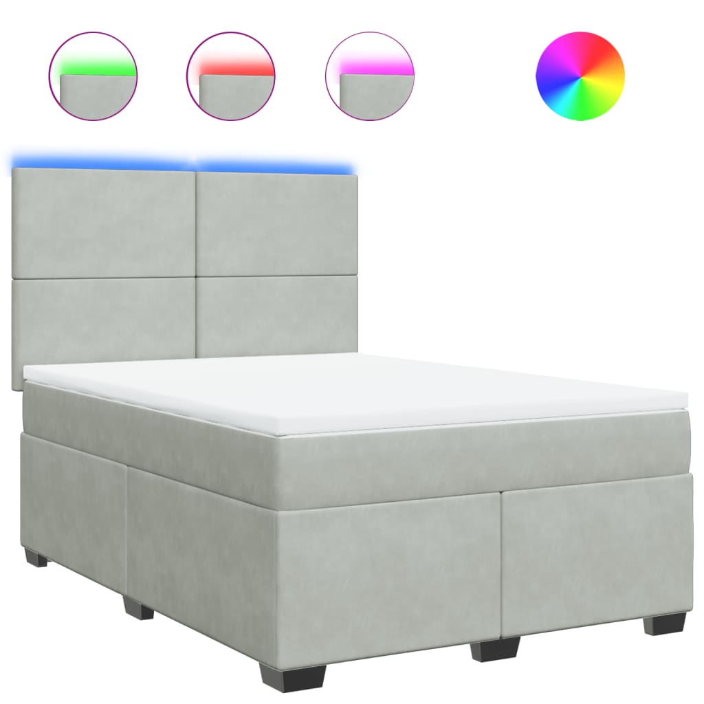 Κρεβάτι Boxspring με Στρώμα Ανοιχτό Γκρι 160x200 εκ. Βελούδινο - Pakobazaar