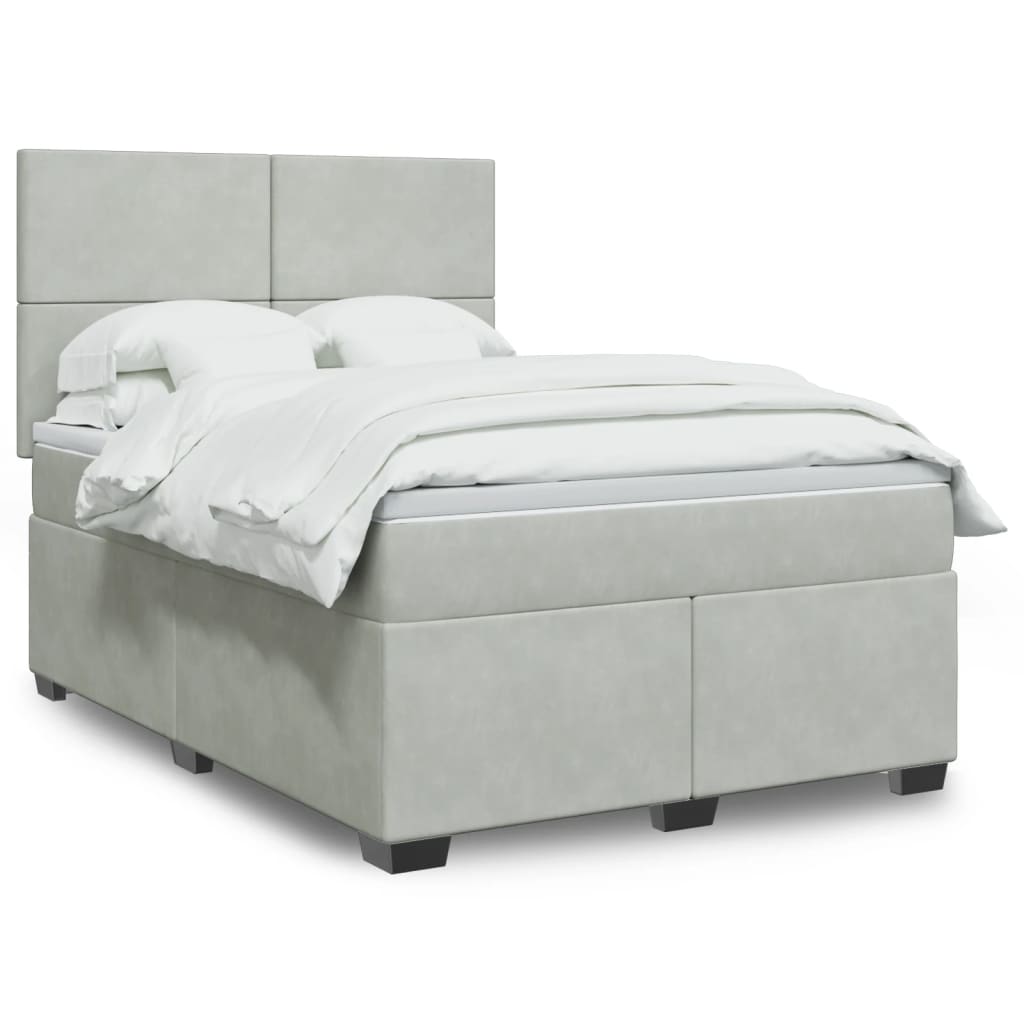 Κρεβάτι Boxspring με Στρώμα Ανοιχτό Γκρι 160x200 εκ. Βελούδινο - Pakobazaar