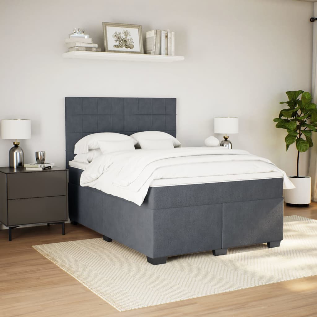 Κρεβάτι Boxspring με Στρώμα Σκούρο Γκρι 160x200 εκ. Βελούδινο - Pakobazaar