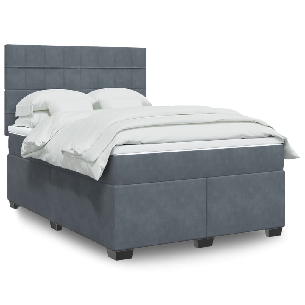 Κρεβάτι Boxspring με Στρώμα Σκούρο Γκρι 160x200 εκ. Βελούδινο - Pakobazaar