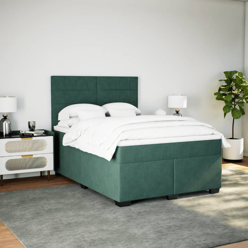 Κρεβάτι Boxspring με Στρώμα Σκούρο Πράσινο 160x200εκ. Βελούδινο - Pakobazaar