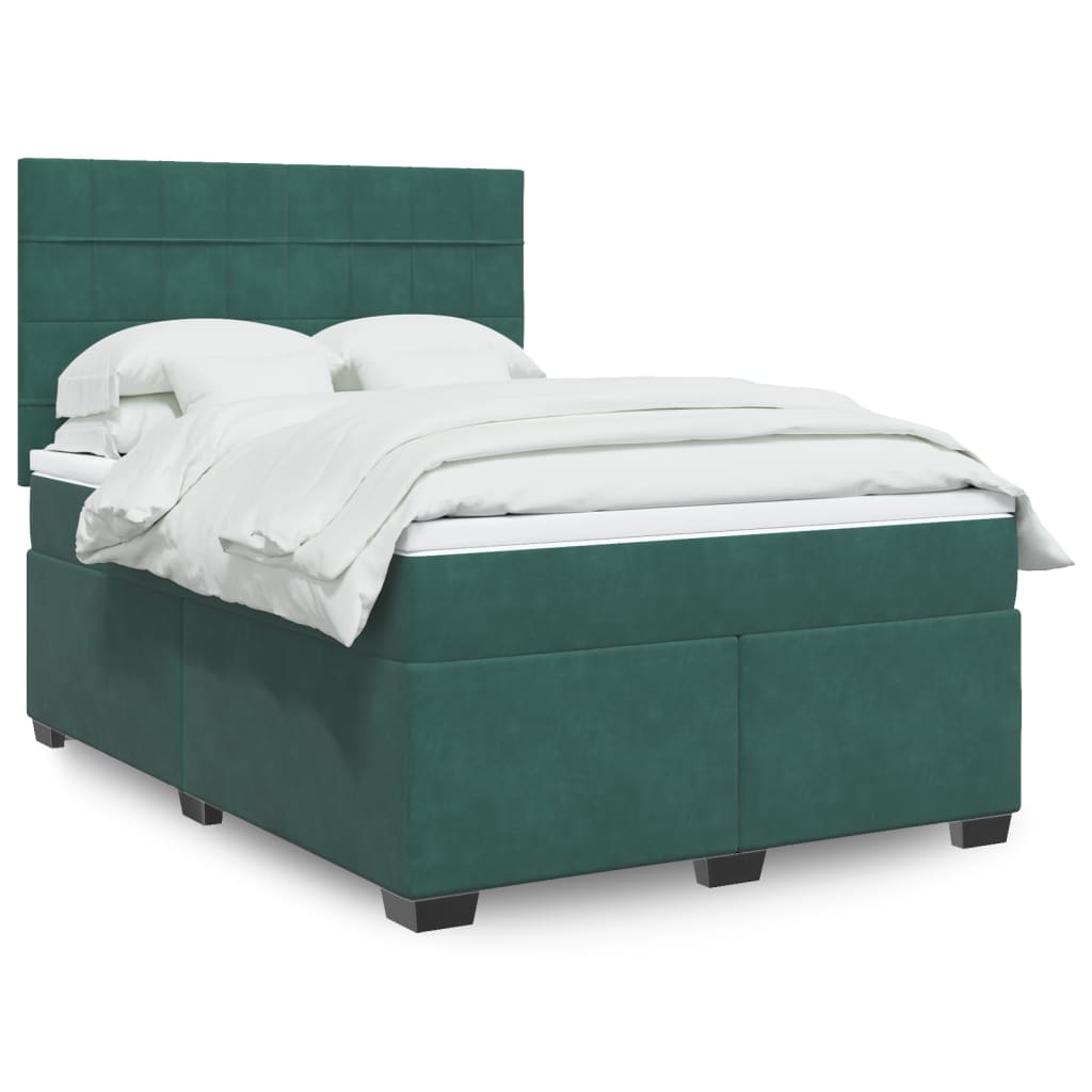 Κρεβάτι Boxspring με Στρώμα Σκούρο Πράσινο 160x200εκ. Βελούδινο - Pakobazaar