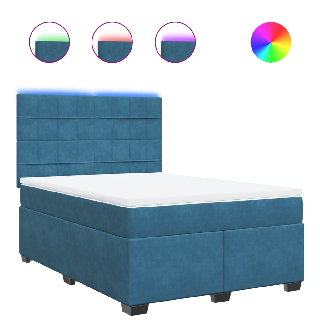 Κρεβάτι Boxspring με Στρώμα Μπλε 160x200 εκ. Βελούδινο - Pakobazaar