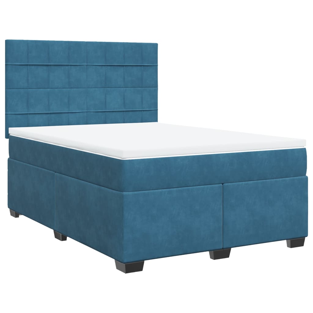 Κρεβάτι Boxspring με Στρώμα Μπλε 160x200 εκ. Βελούδινο - Pakobazaar