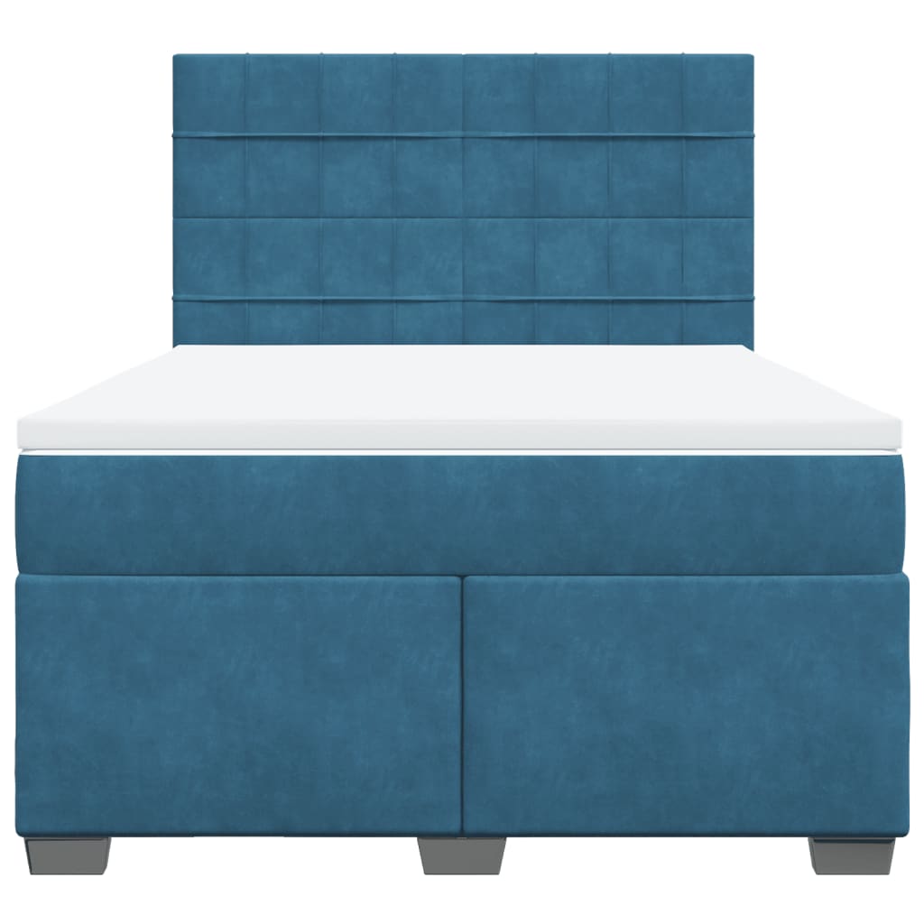 Κρεβάτι Boxspring με Στρώμα Μπλε 160x200 εκ. Βελούδινο - Pakobazaar