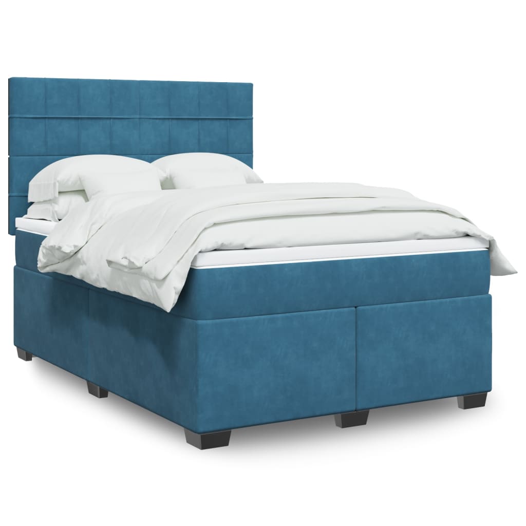 Κρεβάτι Boxspring με Στρώμα Μπλε 160x200 εκ. Βελούδινο - Pakobazaar
