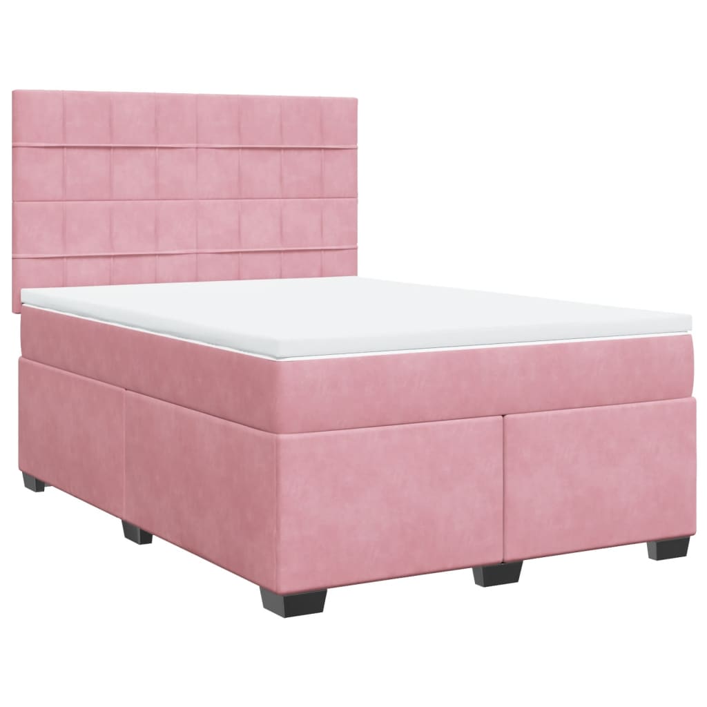 Κρεβάτι Boxspring με Στρώμα Ροζ 160x200 εκ. Βελούδινο - Pakobazaar