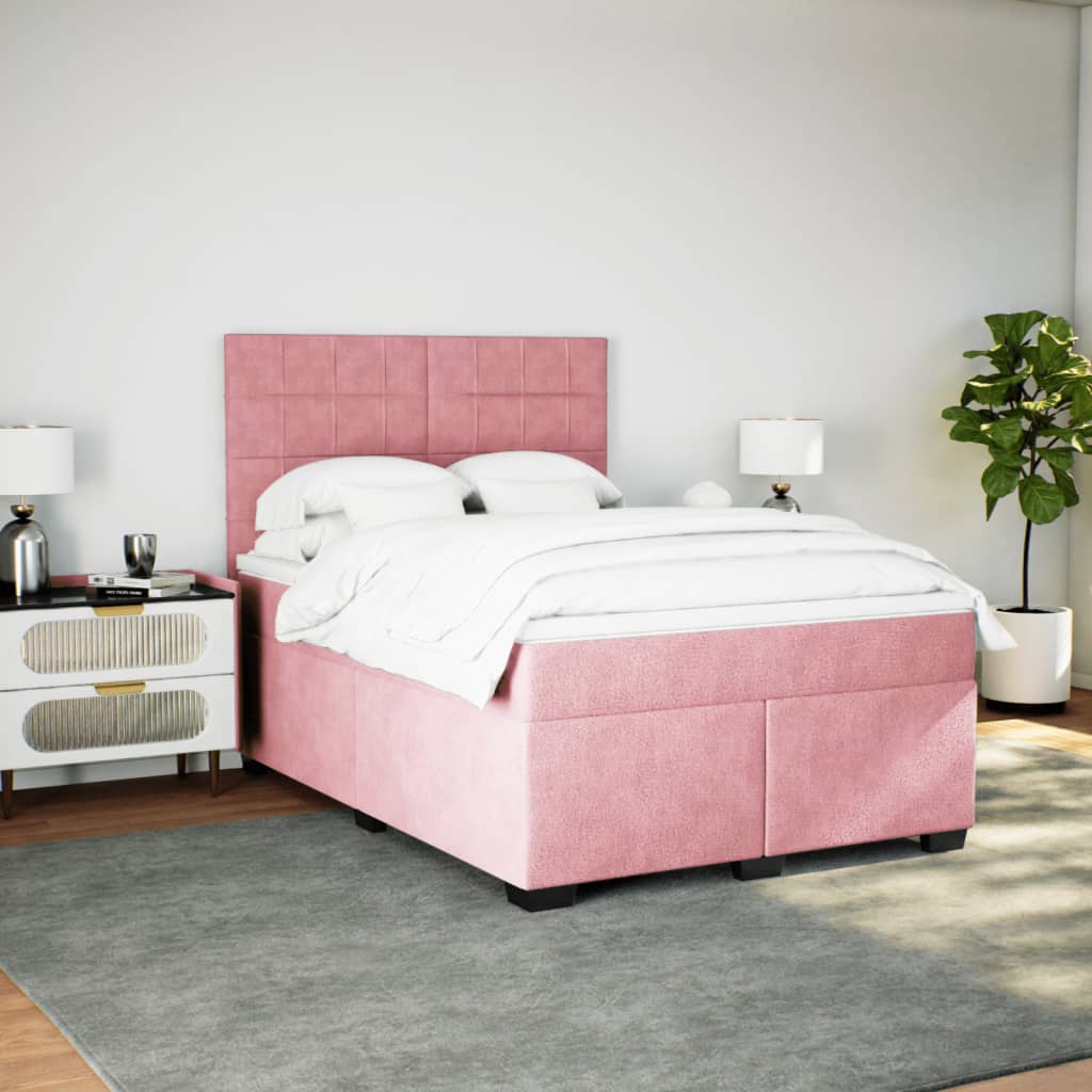 Κρεβάτι Boxspring με Στρώμα Ροζ 160x200 εκ. Βελούδινο - Pakobazaar