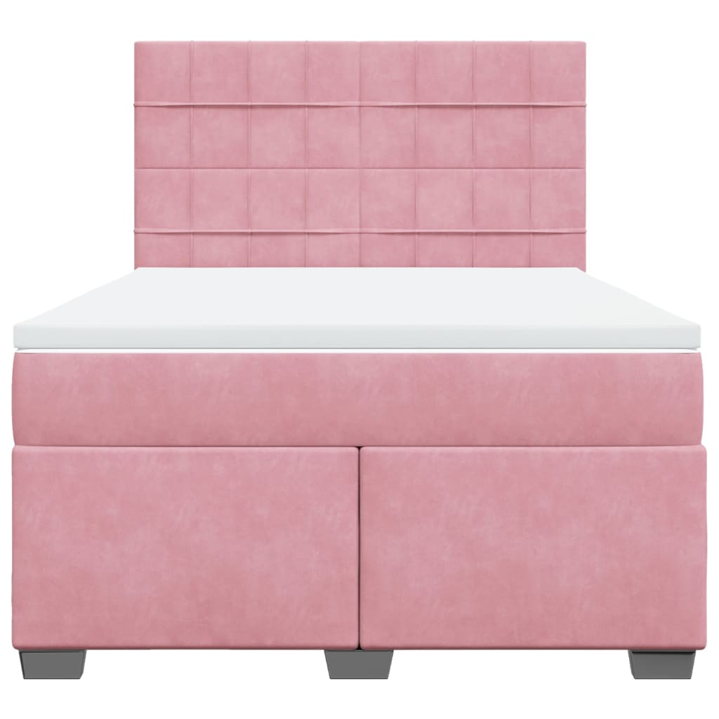 Κρεβάτι Boxspring με Στρώμα Ροζ 160x200 εκ. Βελούδινο - Pakobazaar