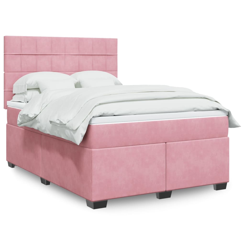 Κρεβάτι Boxspring με Στρώμα Ροζ 160x200 εκ. Βελούδινο - Pakobazaar