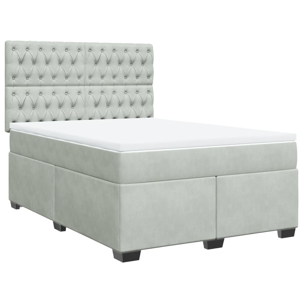Κρεβάτι Boxspring με Στρώμα Ανοιχτό Γκρι 160x200 εκ. Βελούδινο - Pakobazaar
