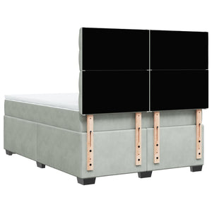 Κρεβάτι Boxspring με Στρώμα Ανοιχτό Γκρι 160x200 εκ. Βελούδινο - Pakobazaar