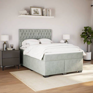 Κρεβάτι Boxspring με Στρώμα Ανοιχτό Γκρι 160x200 εκ. Βελούδινο - Pakobazaar
