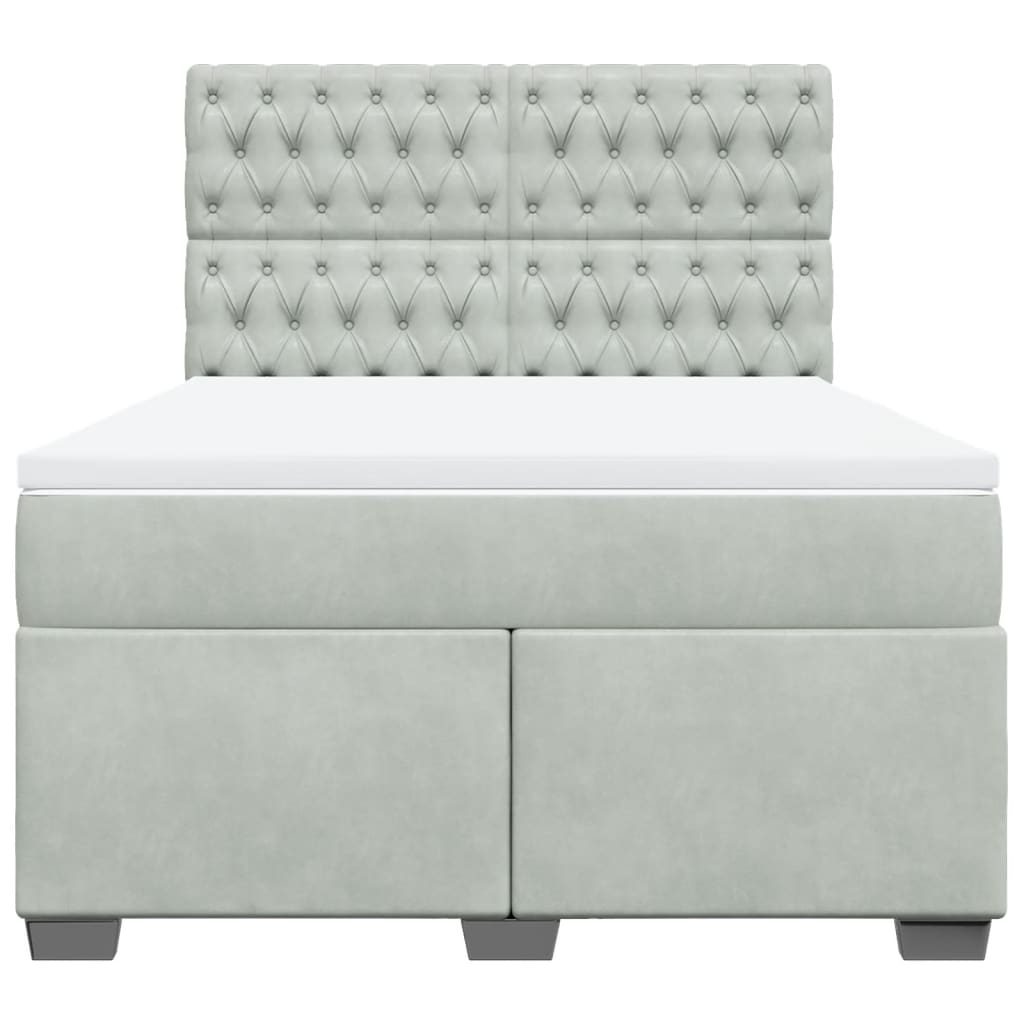 Κρεβάτι Boxspring με Στρώμα Ανοιχτό Γκρι 160x200 εκ. Βελούδινο - Pakobazaar