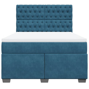 Κρεβάτι Boxspring με Στρώμα Μπλε 160x200 εκ. Βελούδινο - Pakobazaar