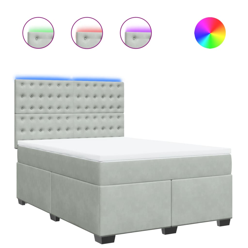 Κρεβάτι Boxspring με Στρώμα Ανοιχτό Γκρι 160x200 εκ. Βελούδινο - Pakobazaar