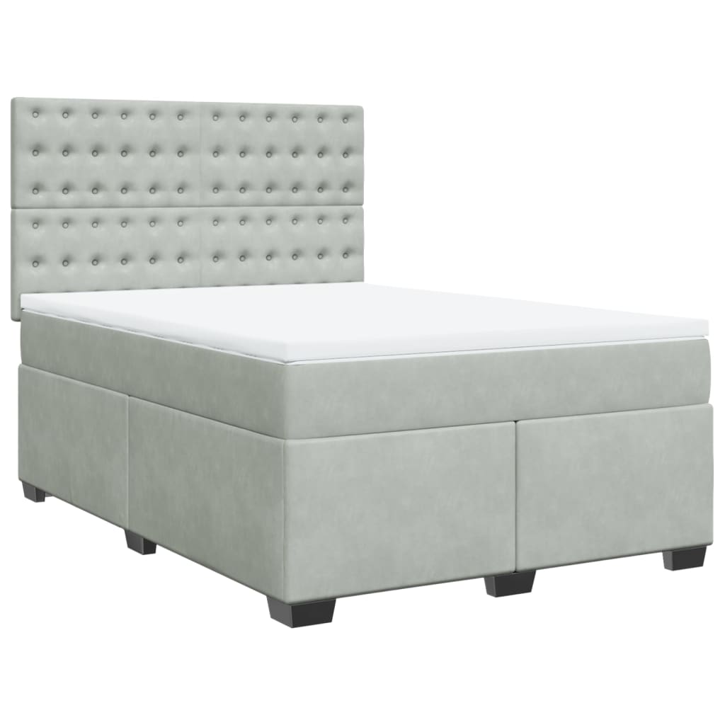 Κρεβάτι Boxspring με Στρώμα Ανοιχτό Γκρι 160x200 εκ. Βελούδινο - Pakobazaar