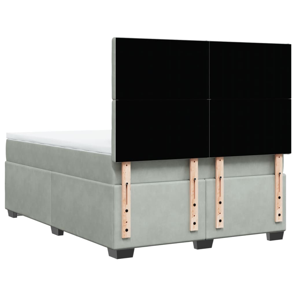 Κρεβάτι Boxspring με Στρώμα Ανοιχτό Γκρι 160x200 εκ. Βελούδινο - Pakobazaar