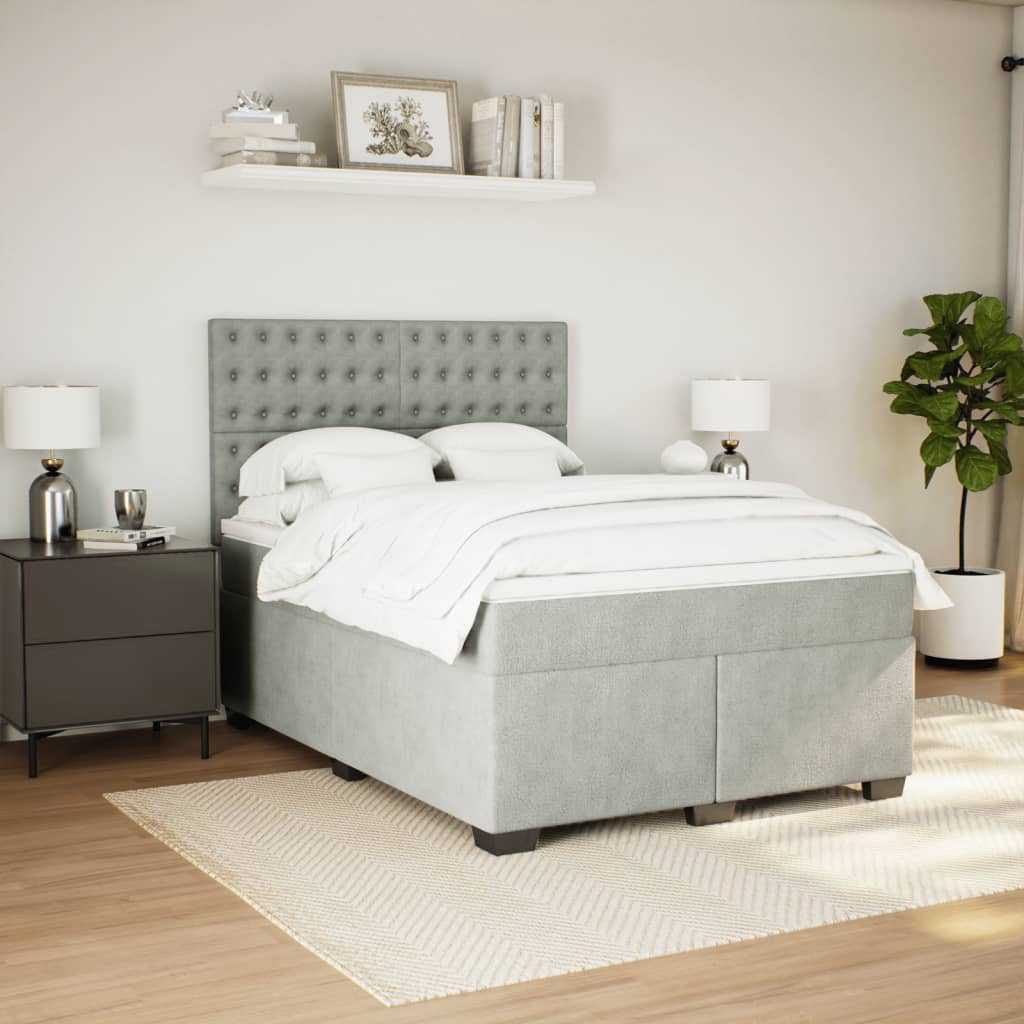 Κρεβάτι Boxspring με Στρώμα Ανοιχτό Γκρι 160x200 εκ. Βελούδινο - Pakobazaar