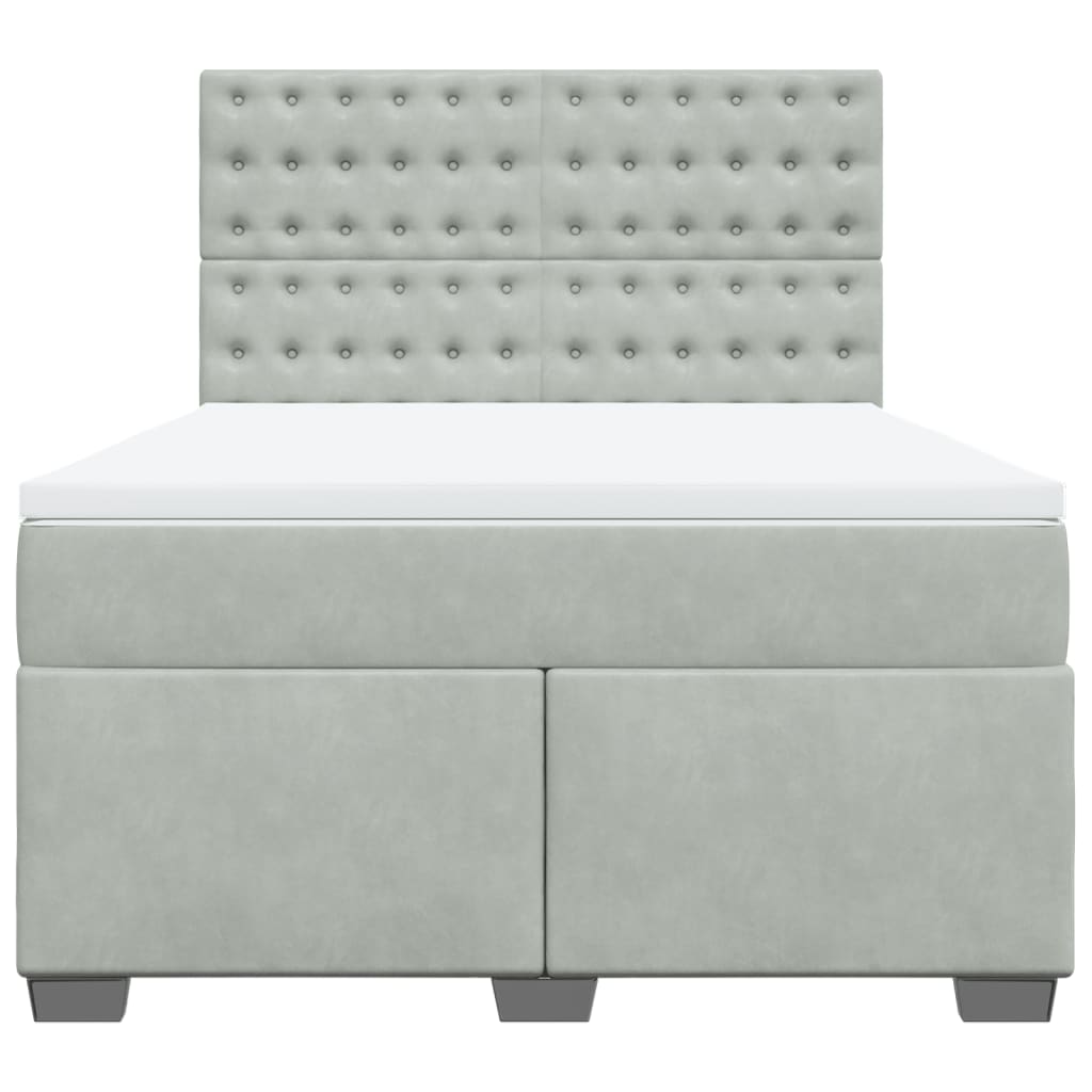 Κρεβάτι Boxspring με Στρώμα Ανοιχτό Γκρι 160x200 εκ. Βελούδινο - Pakobazaar