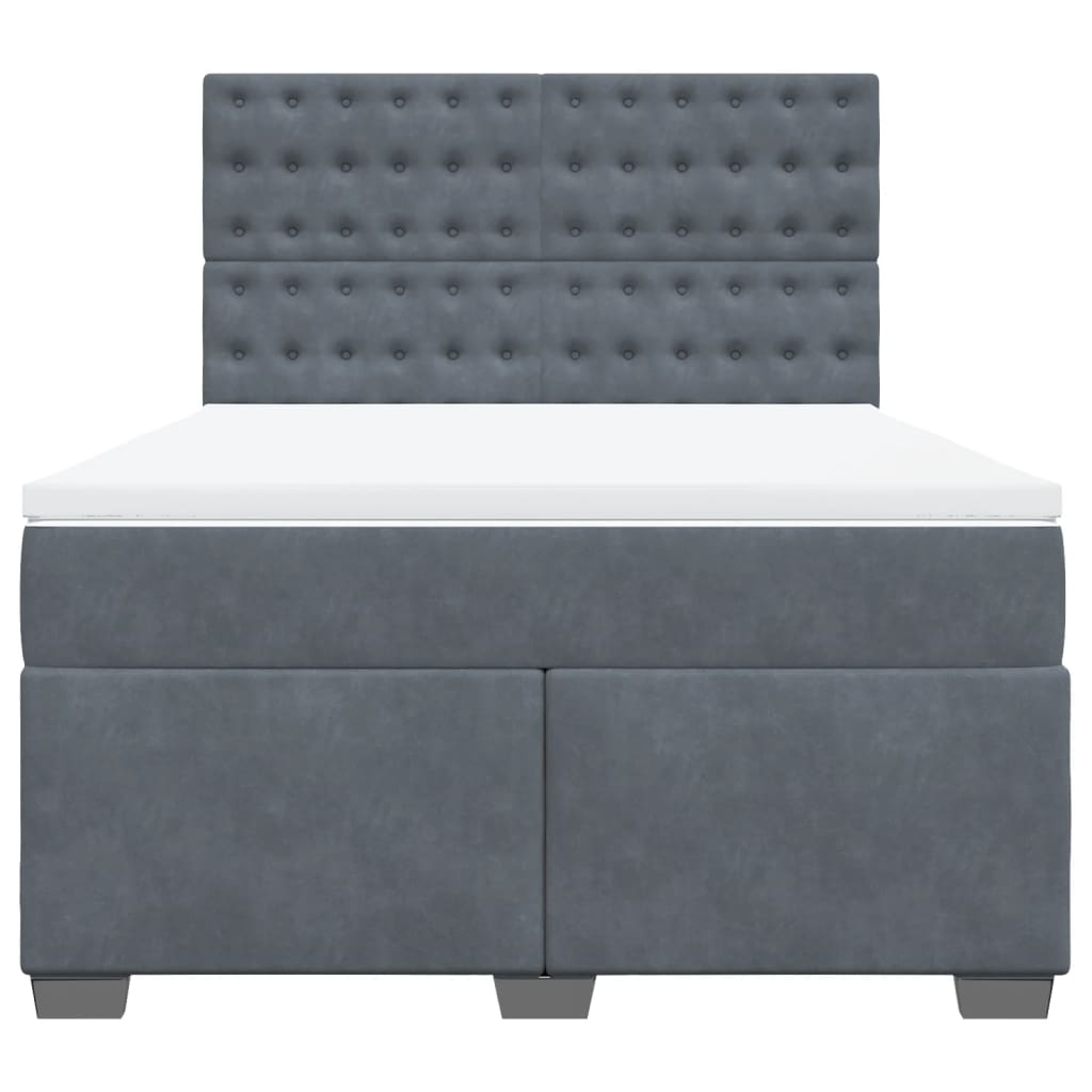 Κρεβάτι Boxspring με Στρώμα Σκούρο Γκρι 160x200 εκ. Βελούδινο - Pakobazaar