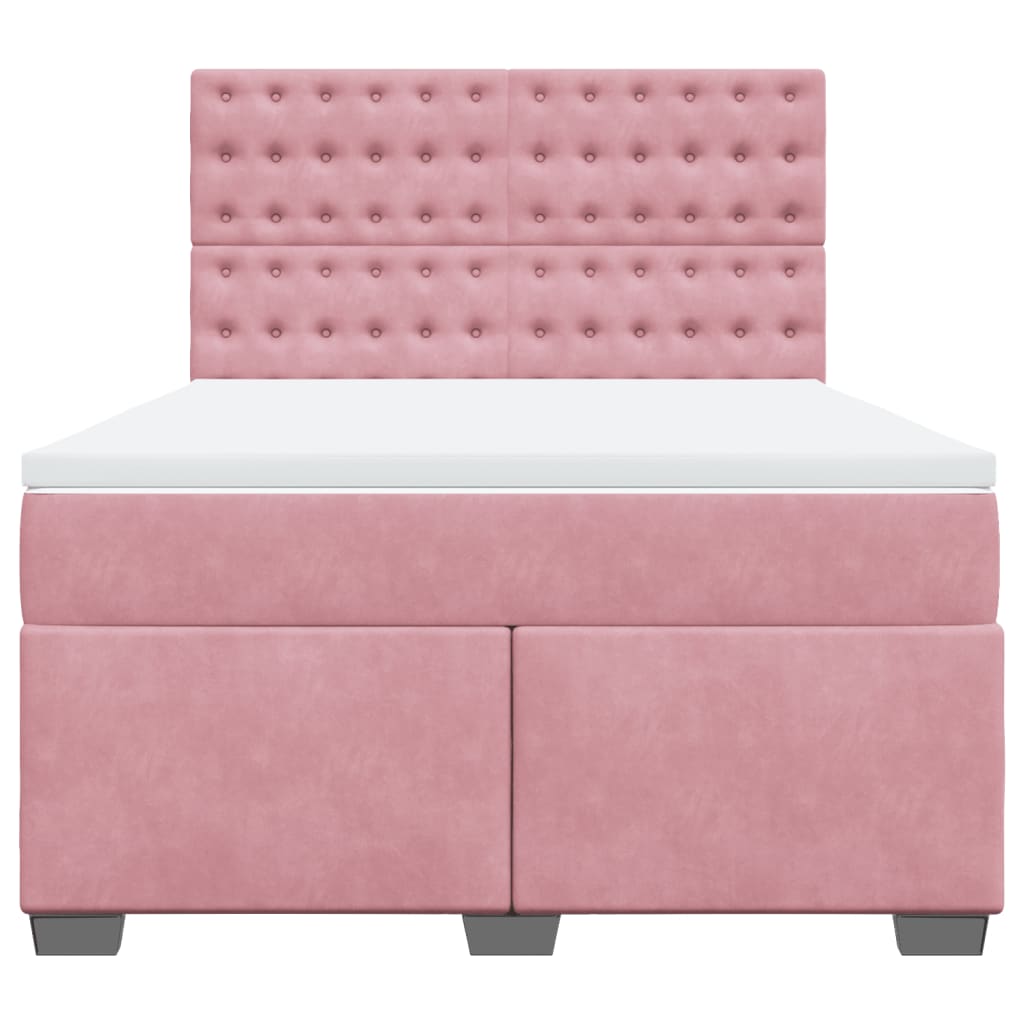 Κρεβάτι Boxspring με Στρώμα Ροζ 160x200 εκ. Βελούδινο - Pakobazaar