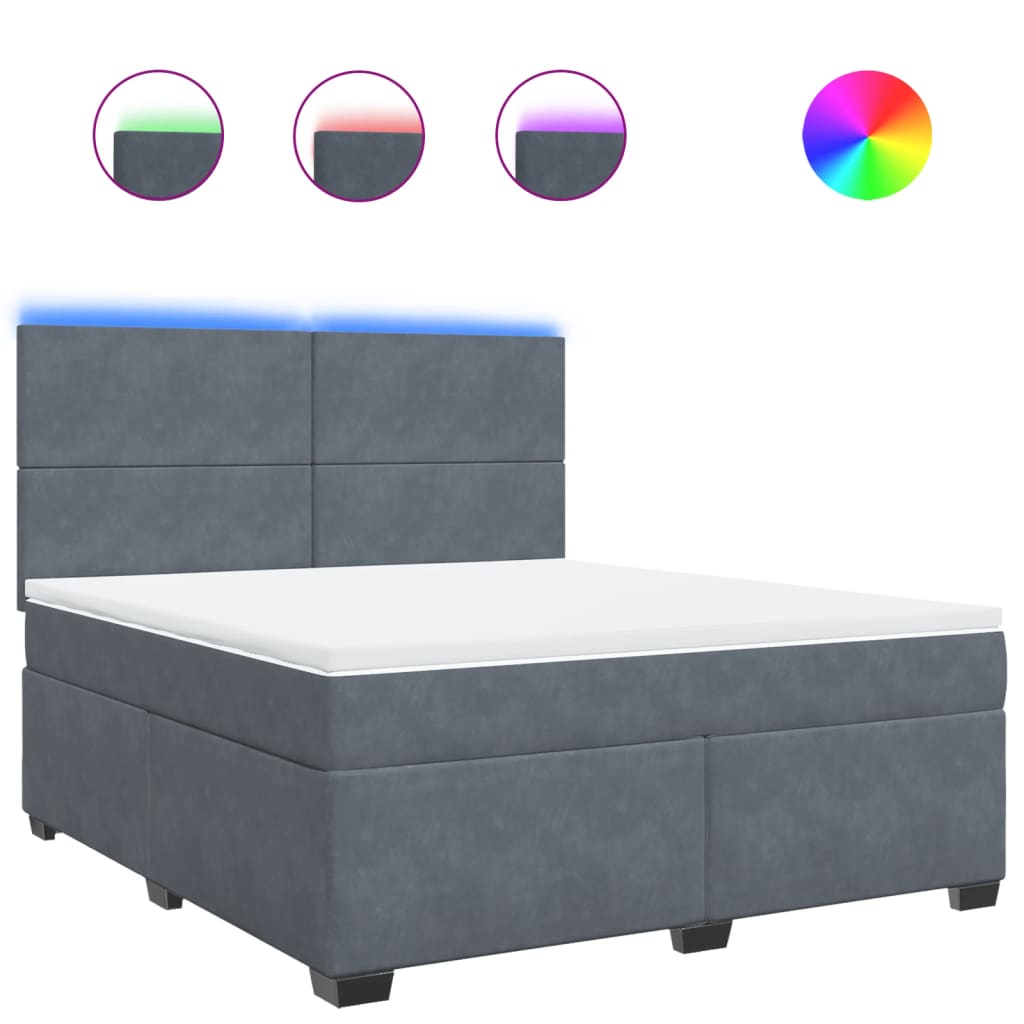 Κρεβάτι Boxspring με Στρώμα Σκούρο Γκρι 180x200 εκ. Βελούδινο