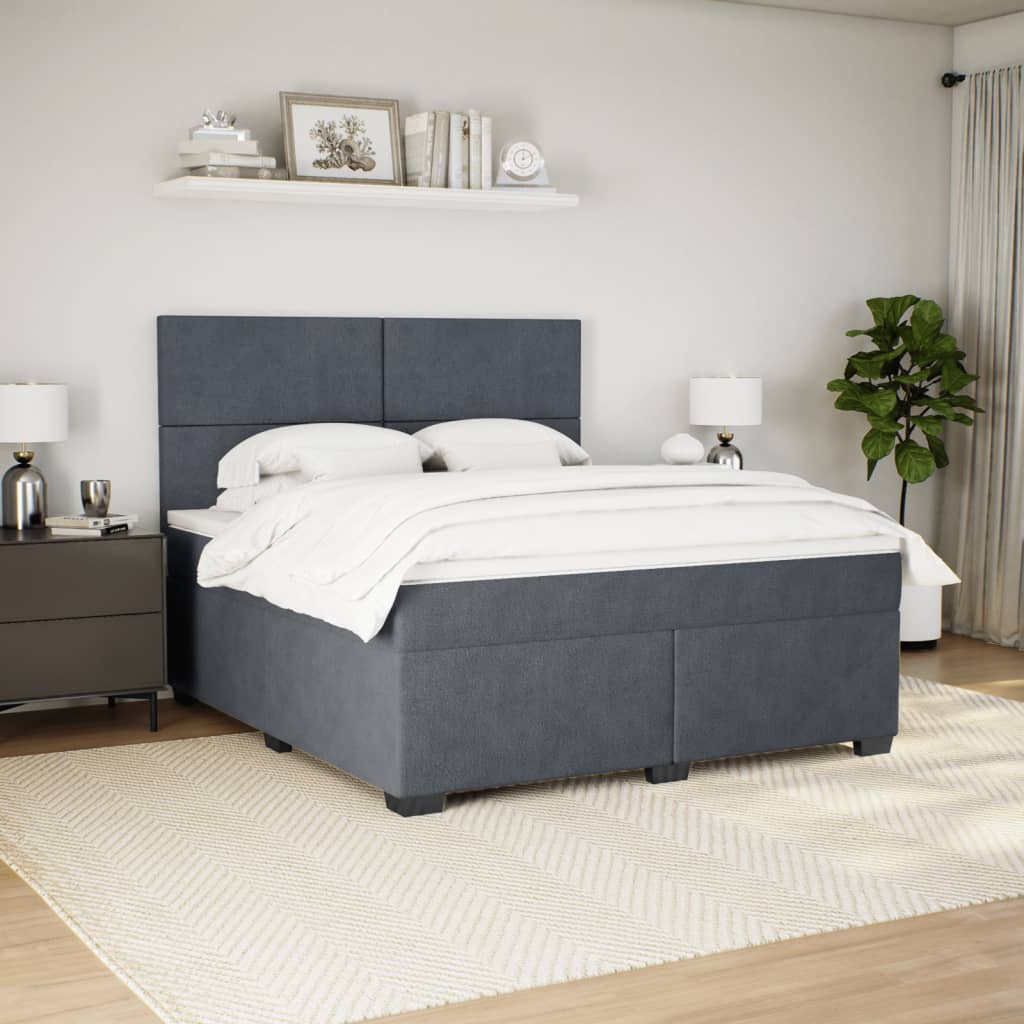 Κρεβάτι Boxspring με Στρώμα Σκούρο Γκρι 180x200 εκ. Βελούδινο