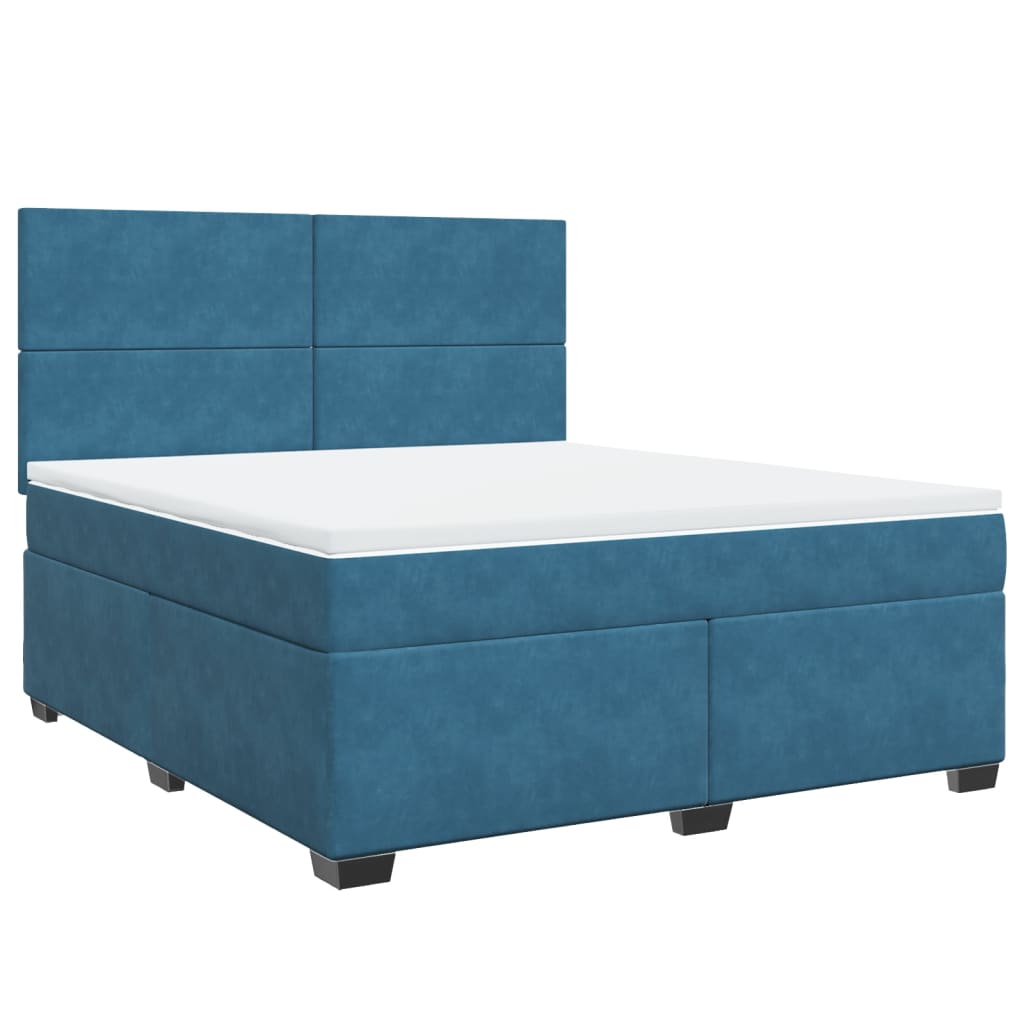 Κρεβάτι Boxspring με Στρώμα Μπλε 180x200 εκ. Βελούδινο - Pakobazaar