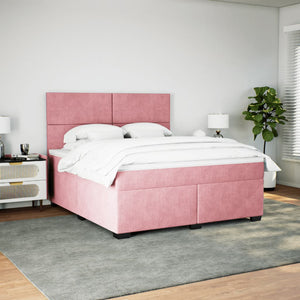 Κρεβάτι Boxspring με Στρώμα Ροζ 180x200 εκ. Βελούδινο