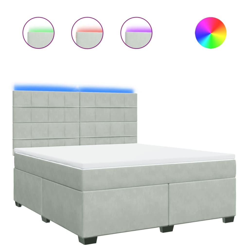 Κρεβάτι Boxspring με Στρώμα Ανοιχτό Γκρι 180x200 εκ. Βελούδινο - Pakobazaar