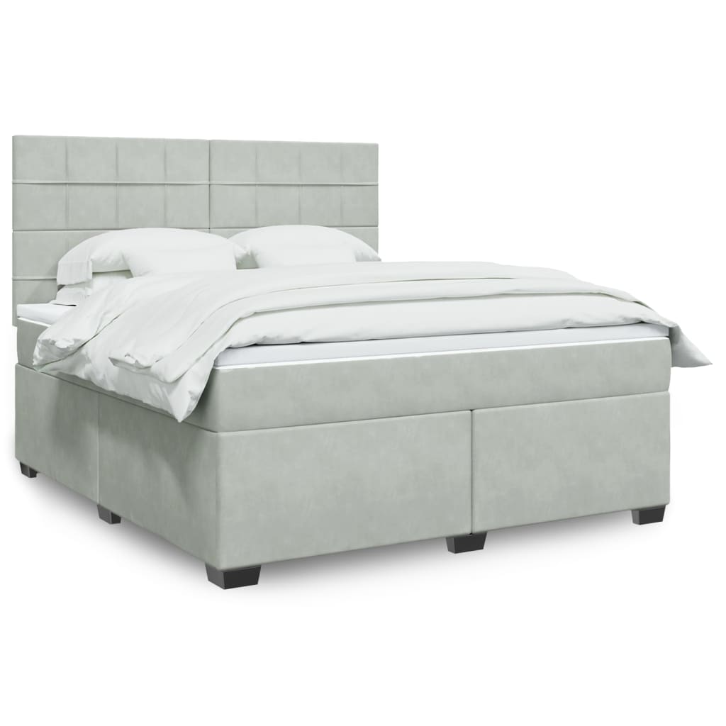 Κρεβάτι Boxspring με Στρώμα Ανοιχτό Γκρι 180x200 εκ. Βελούδινο - Pakobazaar