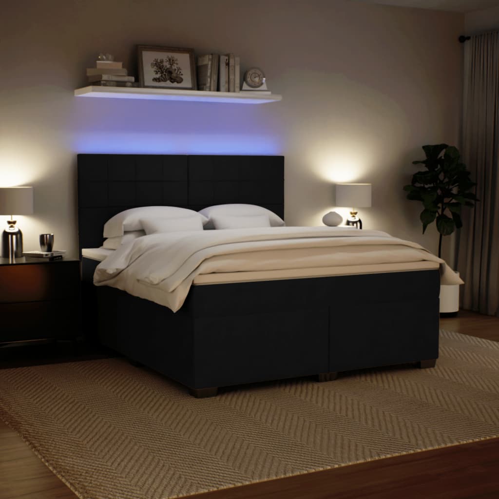 Κρεβάτι Boxspring με Στρώμα Μαύρο 180x200 εκ. Βελούδινο