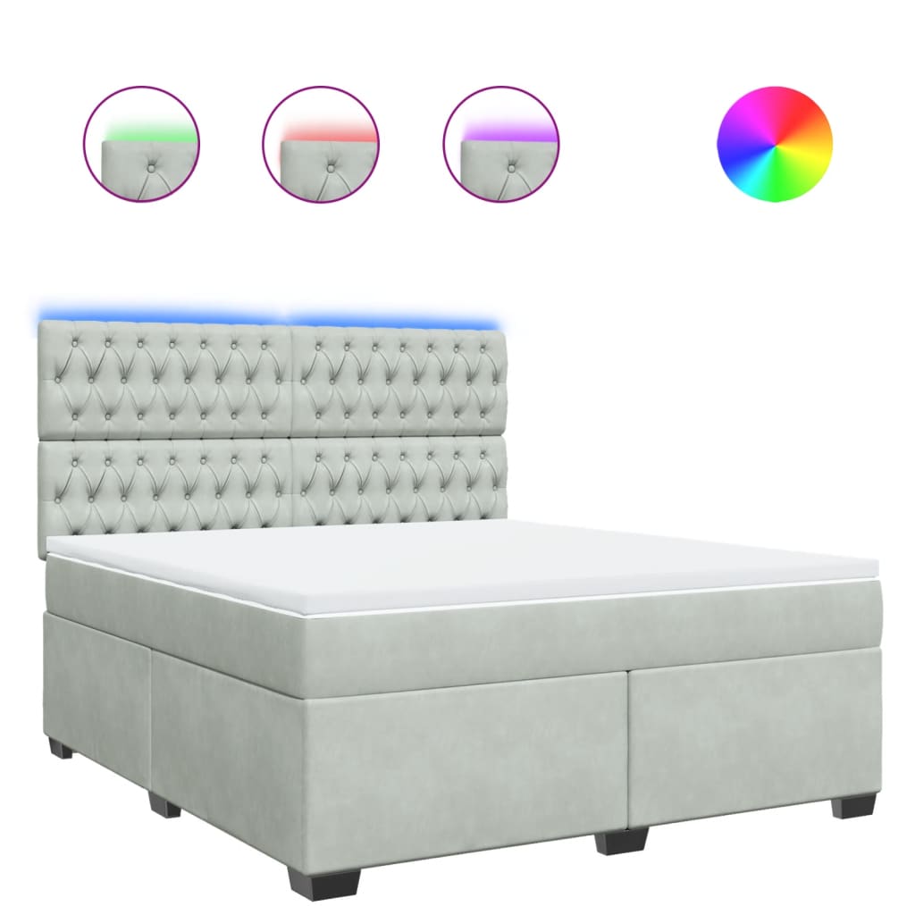 Κρεβάτι Boxspring με Στρώμα Ανοιχτό Γκρι 180x200 εκ. Βελούδινο - Pakobazaar