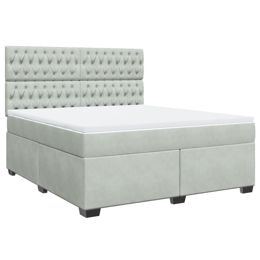 Κρεβάτι Boxspring με Στρώμα Ανοιχτό Γκρι 180x200 εκ. Βελούδινο - Pakobazaar