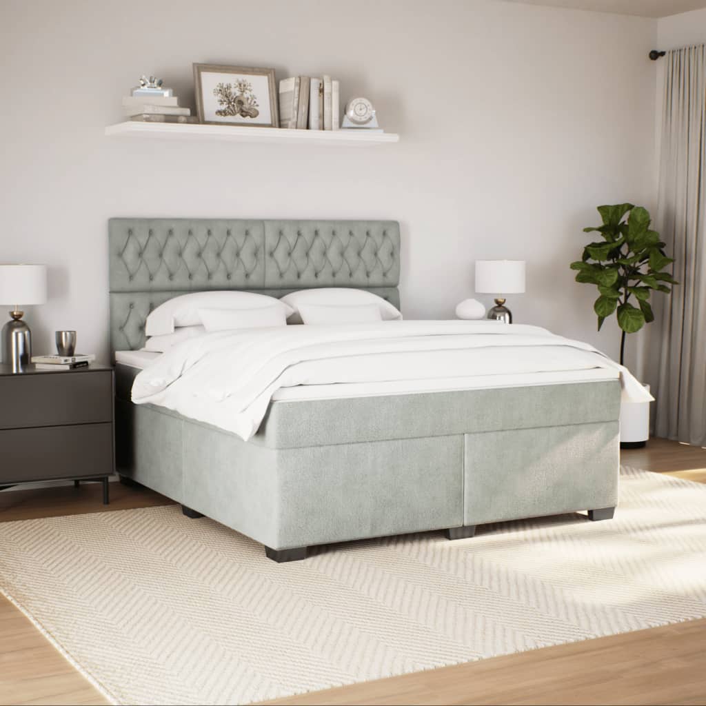 Κρεβάτι Boxspring με Στρώμα Ανοιχτό Γκρι 180x200 εκ. Βελούδινο - Pakobazaar