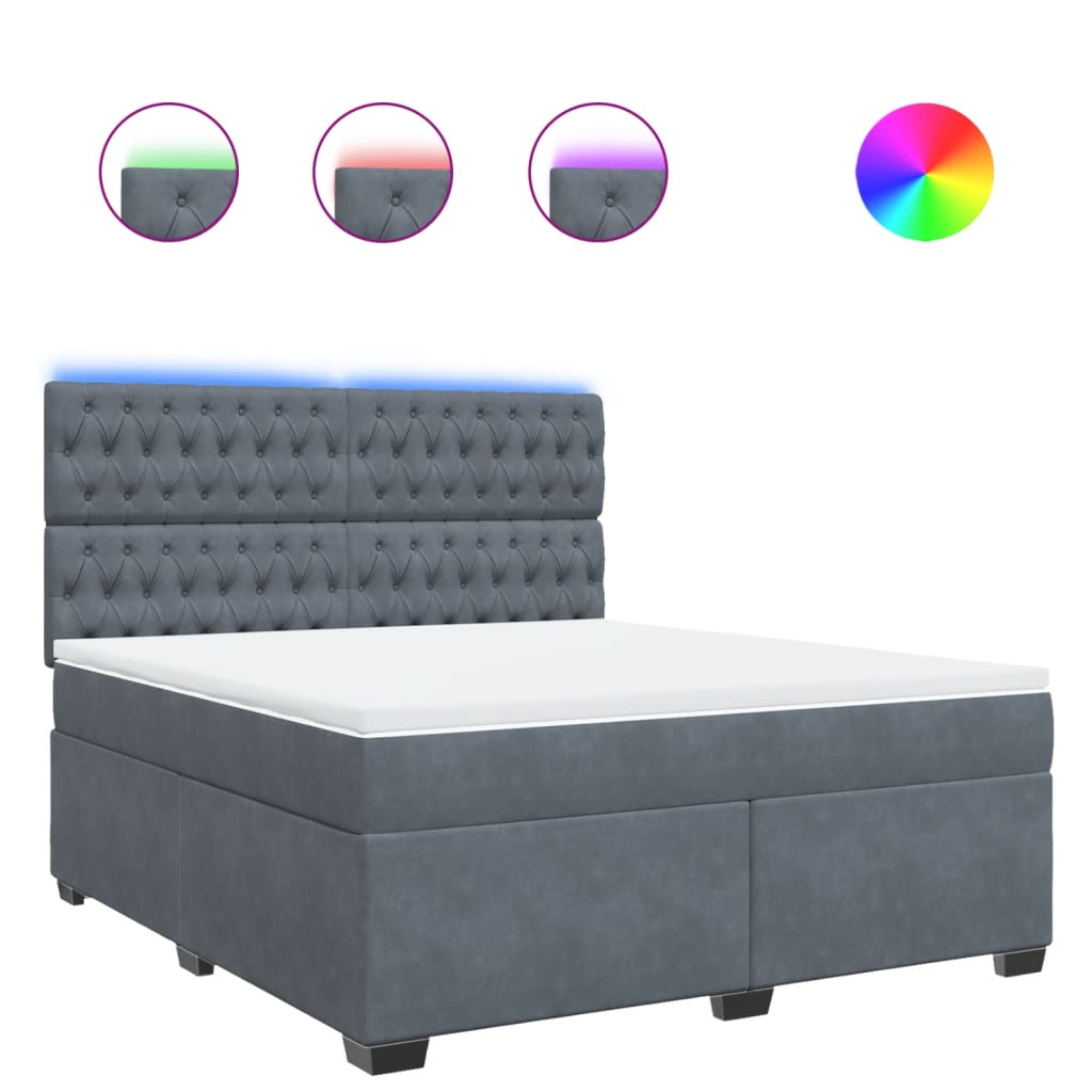 Κρεβάτι Boxspring με Στρώμα Σκούρο Γκρι 180x200 εκ. Βελούδινο - Pakobazaar