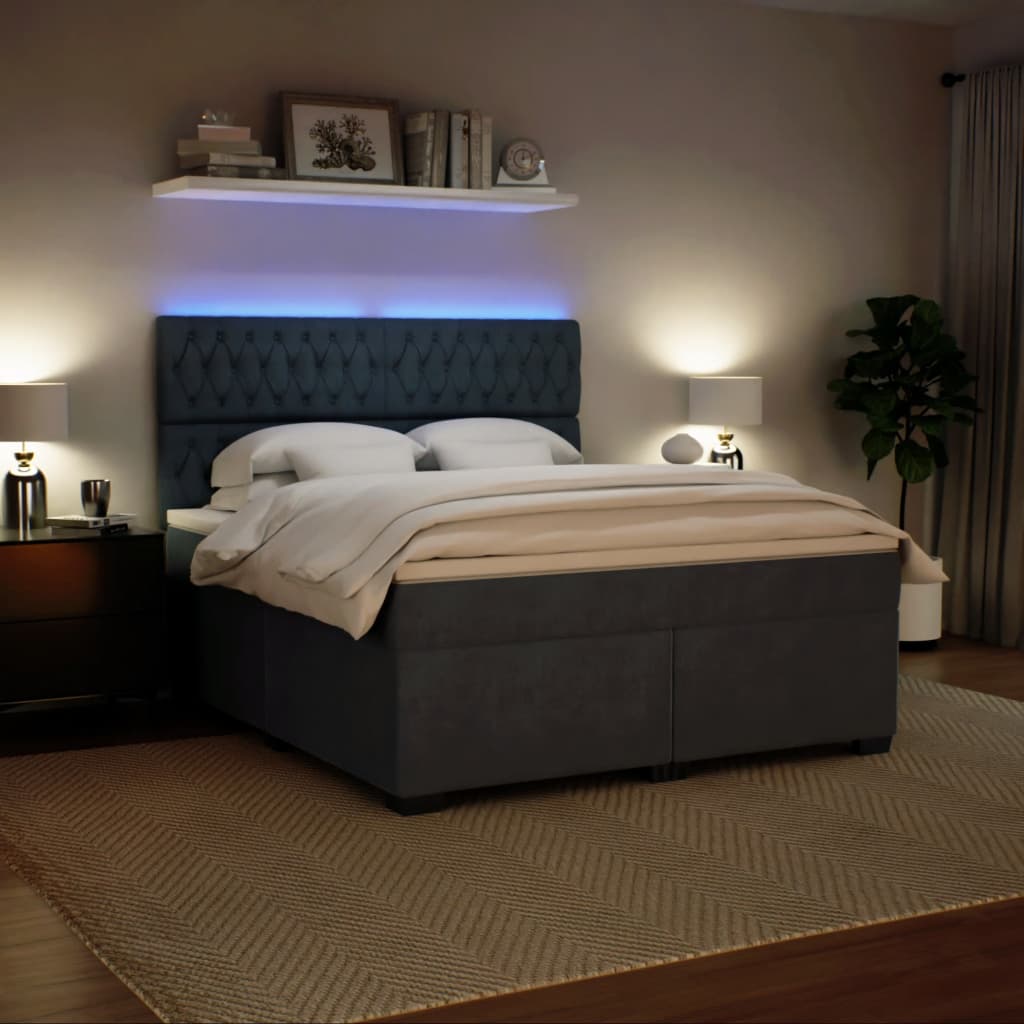 Κρεβάτι Boxspring με Στρώμα Σκούρο Γκρι 180x200 εκ. Βελούδινο - Pakobazaar