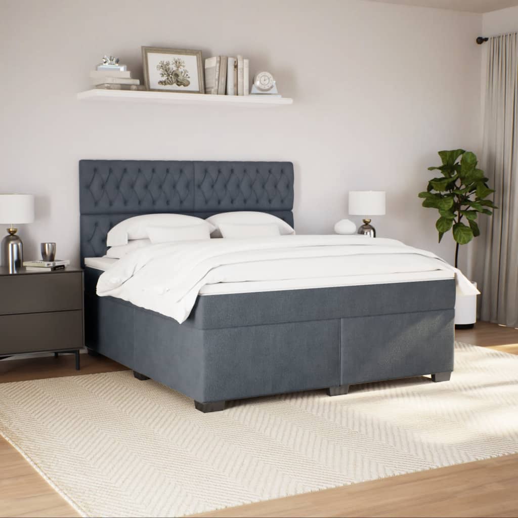 Κρεβάτι Boxspring με Στρώμα Σκούρο Γκρι 180x200 εκ. Βελούδινο - Pakobazaar