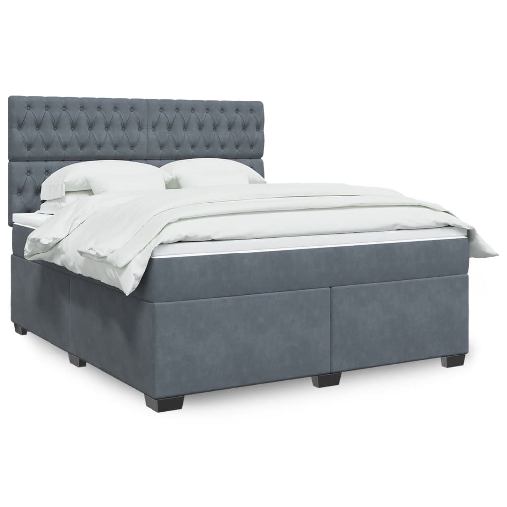 Κρεβάτι Boxspring με Στρώμα Σκούρο Γκρι 180x200 εκ. Βελούδινο - Pakobazaar